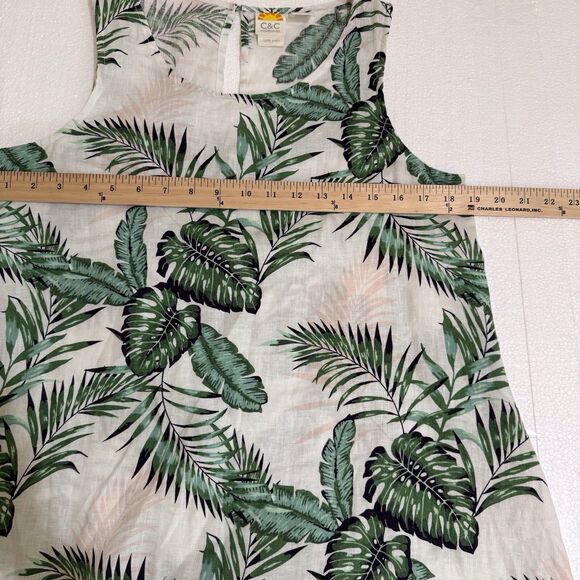 C‎ &C California Linen Dress Womens Small Green And White Leaf Pockets Swing - Picture 4 of 16